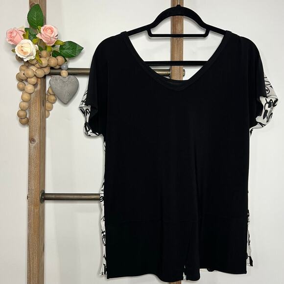 Joseph Ribkoff Short Sleeve Black White Sequin Graffiti Print Tee Size 4 - Picture 5 of 7